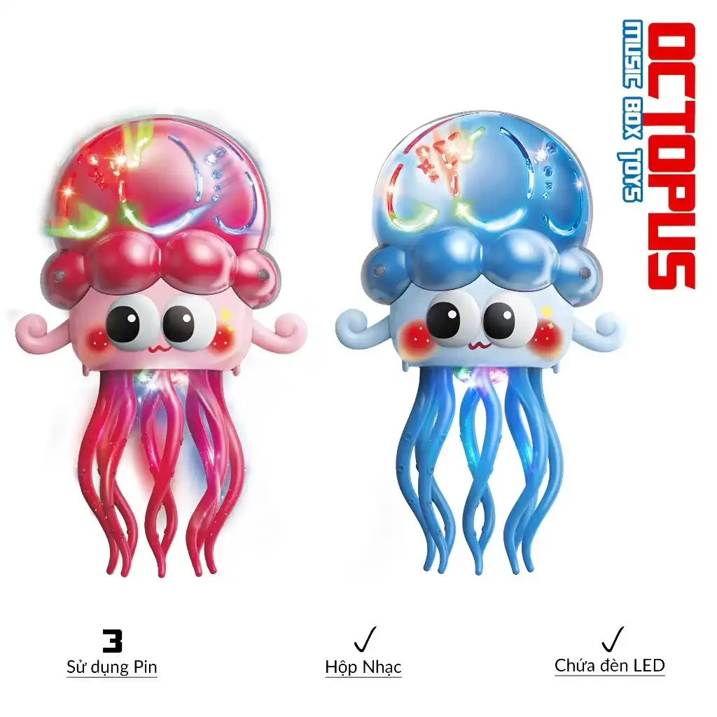 This fun dancing octopus toy features LED lights, moving arms, and the ability to rotate.